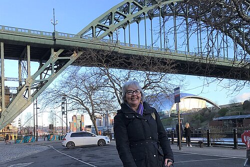Cllr Pauline Allen below the Tyne Bridge