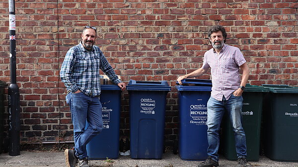 Mike Cookson & Gareth Kane by recycling bins