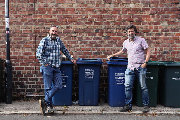 Mike and Griff by recycling bins