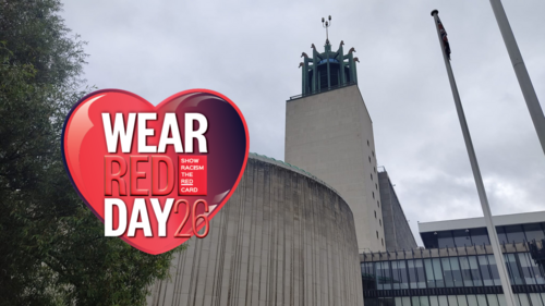 Civic Centre with Wear Red Card day logo overlaid