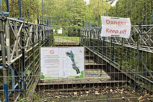 Fenced off bridge in Jesmond Dene