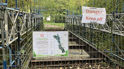 Fenced off bridge in Jesmond Dene