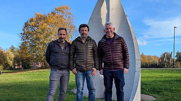 Councillors Mike Cookson and Gareth Kane with Matt Osbourn in City Stadium park