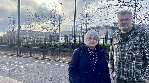 Greg and Doreen outside Jesmond Park Academy