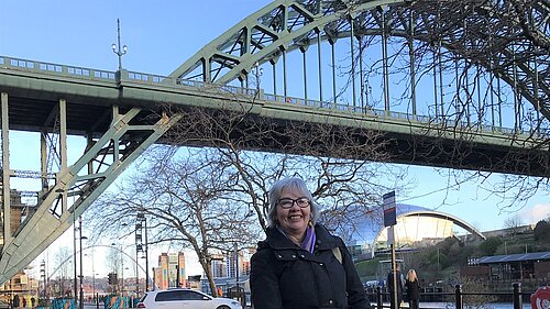 Cllr Pauline Allen below the Tyne Bridge