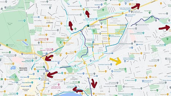 Map of Heaton with proposed cycle routes