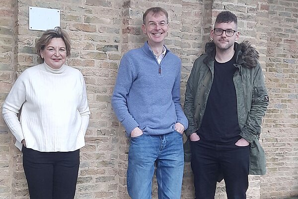 Jude, Mark and Andrew outside the Pavilion in Heaton Park