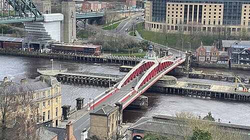 Newcastle Swing Bridge from the top of the castle
